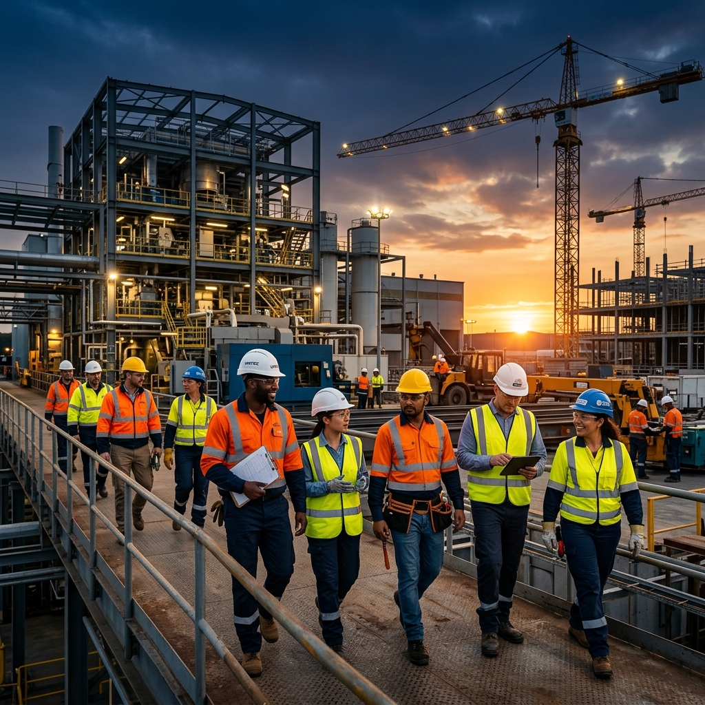 Industrial workforce at construction site
